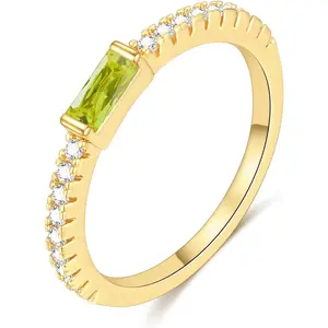 Birthstone Gold Rings for Women Non Tarnish 14K Gold Plated Eternity Stackable Rings Dainty CZ Gemstone Engagement Rings Wedding Band Jewelry Gifts Size 4-10