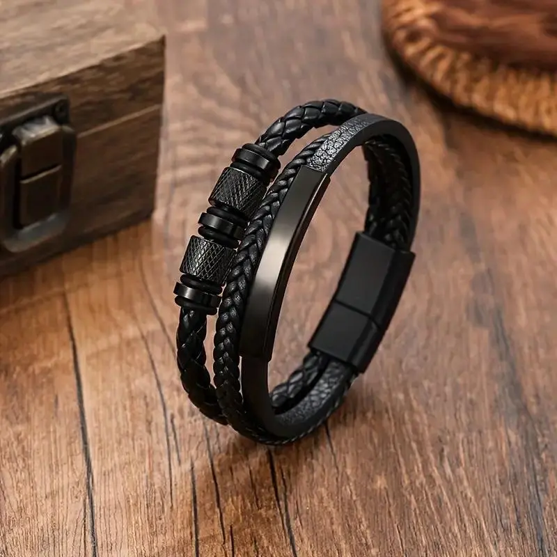 Men's Stainless Steel Bracelet, Business Punk Style Braided Magnetic Buckle, Handmade Woven Strap, Birthday Gift, Fashionable Bracelet, Braided Bracelets