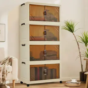Garvee Foldable Wardrobe 24.4 x 13.8 x 50.4in, Plastic Folding Chest of Drawers with Magnetic Doors, Sturdy Multi-Purpose Cabinet for Clothes and Toy Storage