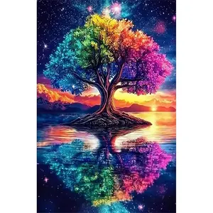 1PCS Diamond Painting Kit Colorful Tree Starry Night Landscape DIY Embroidery Arts Craft for Home Wall D