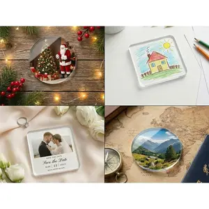 DIY Fridge Magnet Kit - Square Clear Acrylic Magnetic Set with Adhesive Backing for Photo,Crafts,Office,Classroom,Cabinets,Kitchen,2 Inch Bingxiang