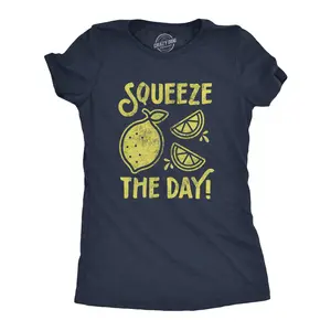 Womens Squeeze The Day T Shirt Funny Lemons Citrus Motivational Graphic Tee Funny Womens T Shirts Cute Vintage Fashion Casual Ladies T-Shirt Gift Funny Motivational Top Women's Novelty Tees Navy