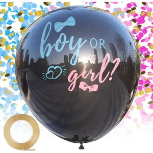 Thickened Gender Reveal Balloon - 2pcs Gender Reveal Confetti Balloons with Pink and Blue Confetti – 36 Inch Black Gender Reveal Balloons Perfect for Taking Photos and Videos