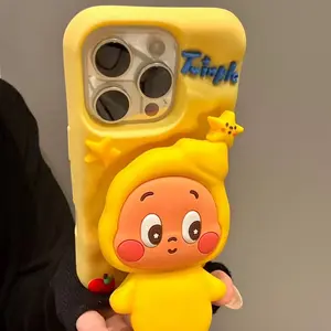 [Yy] Cartoon three-dimensional fun star person bracket is suitable for iphone16promax mobile phone case Apple 15 silicone