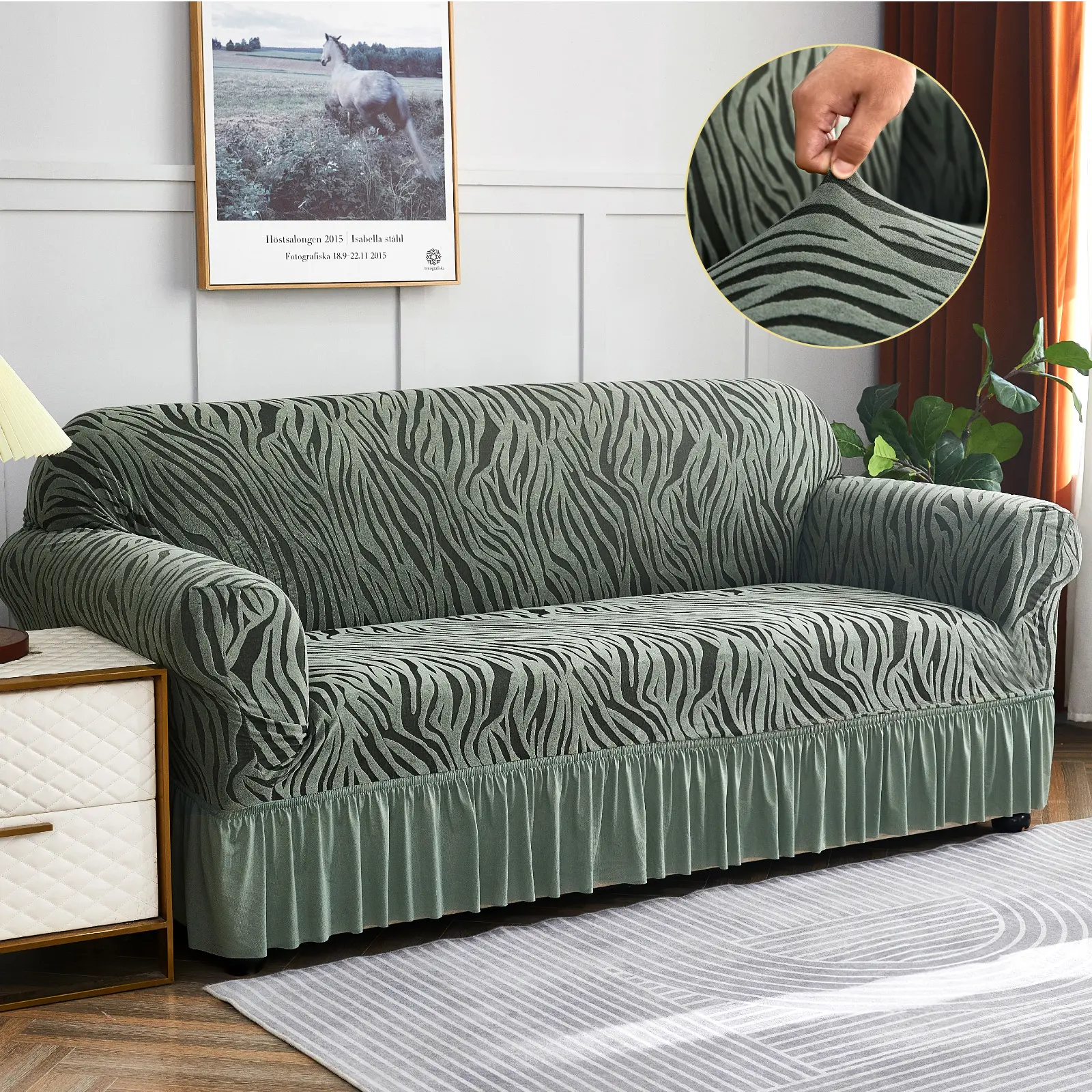 High Stretch Couch Cover - Elegant Wave Design Dustproof Washable Sofa Slipcover with Skirt, Elastic Furniture Protector for 1/2/3/4 Seaters, Pet & Kid Friendly Full Protection Easy To Clean, Dustproof Sofa Slipcover