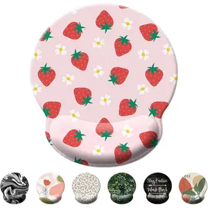 P-MUW01  Cute Mouse Pad Wrist Support,Ergonomic Mouse Pad with Wrist Rest,Comfortable Mousepad with Smooth Wrist Rest,Pain Relief Mouse Pads for Non-Slip Base,Computer,Laptop,Office & Home (Kawaii Strawberry)