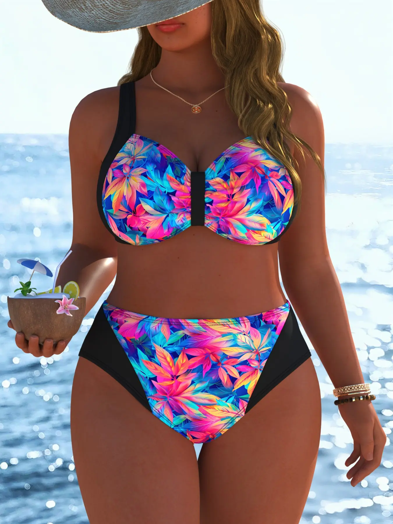 New Arrival Women's swimwear, Summer Swimsuits, Tropical Print Swimsuit, Floral Print Bikini, Plus swimwear summer beach festival vacation travel two piece set bikinis Bikini Sets bikini beachwear bathing suits set