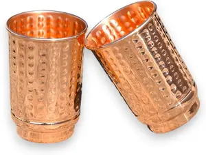 Pure Copper Tumblers Set of 2  12 oz Hammered Moscow Mule Mugs for Daily Hydration &  Parties | Handcrafted Copper Cups for Beverages | Ideal  Set