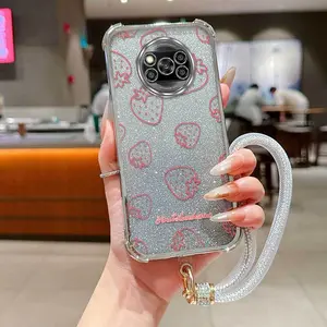 1 Piece Suitable For POCO C75/M5s/X5 Pro/C65/X3 Pro/X7 Pro/M3 Pro 5G/C40/X3 NFC/M6 4G/5G/X6 Red strawberry Phone Case Cover Made From Flexible Enhancing Slim And Lanyard In Sports Suitable For Poco X3 Pro
