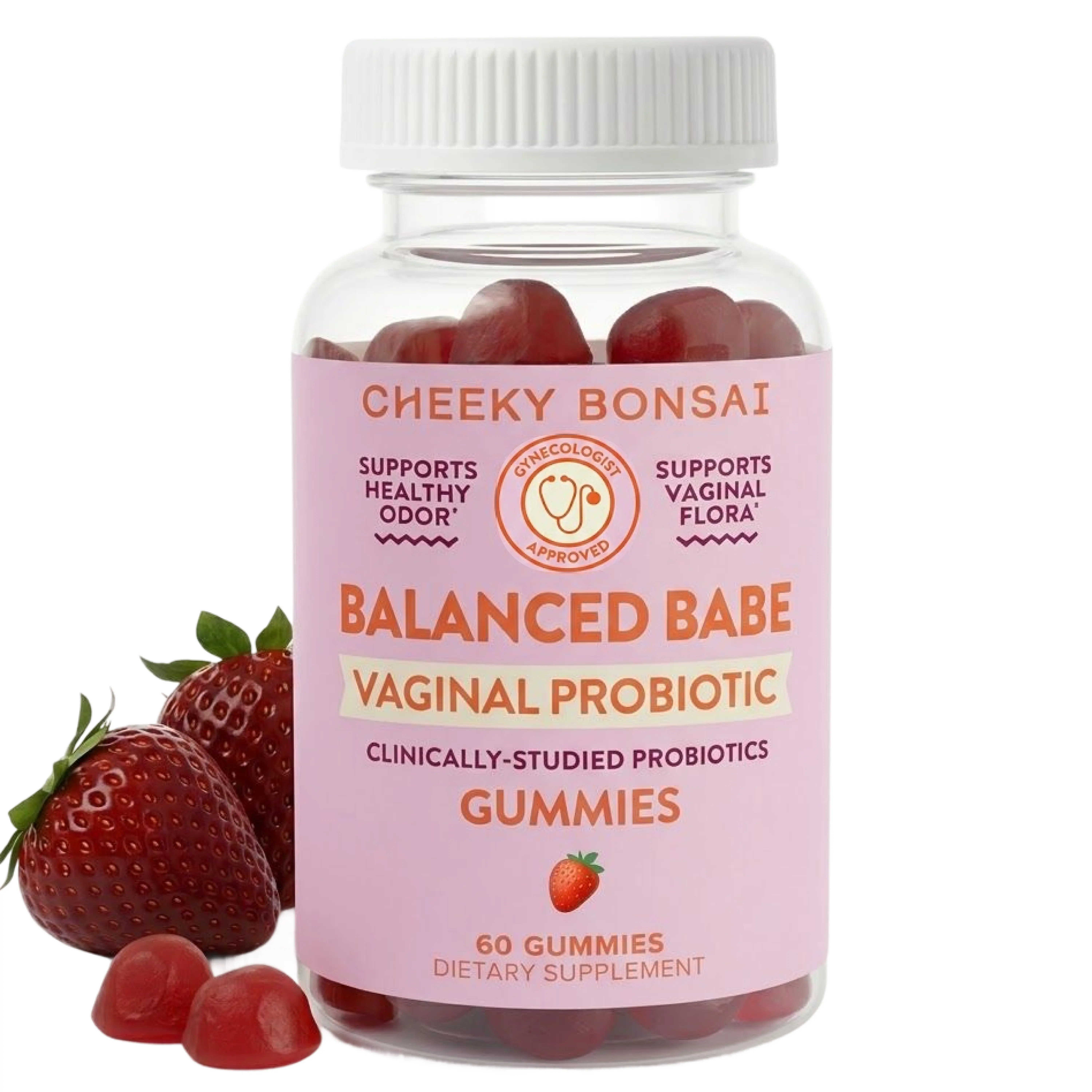 Cheeky Bonsai Balanced Babe Dairy-Free Vaginal Probiotic Gummies, 60 Count, 5B CFUs, Women’s Chewable Dietary Supplement for Wellness & Bloating Relief, Probiotics for Women