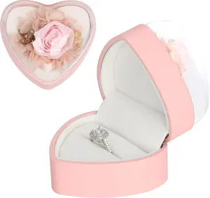 Creative Heart Shaped Ring  Box with Flower,  Earrings  Case, Jewellry Display Box for Wedding, Engagement, Proposal, Birthday and Anniversary ()