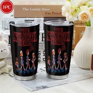 1pc 20oz "The Stranger Nerds" Stranger Things Vacuum Cup, a Gift for Mom, Partner, Couple, Sister, Or Friend. Comes with a Lid, Portable Stainless Steel Vacuum Cup, Suitable for Cold Drinks, Car Use, Hot Water, Ice, Beverages, Sports Cup