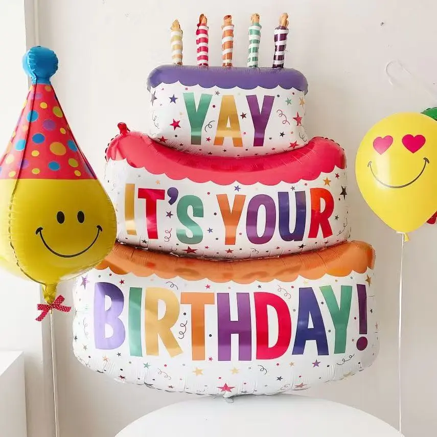 Giant Birthday Cake Foil Balloon – Happy Birthday Party Decoration | Inflatable Cake Balloon for Kids, Baby 1st Birthday & Photo Props