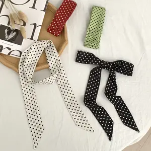 Retro Polka Dot Skinny Scarf for Women(1 Pack), 1.97"W x 53.15"L Long Ribbon Hair Tie, Fashionable Neck Kerchief Ponytail Scarf, Versatile Handbag Handle Wrap & Waist Belt Accessory