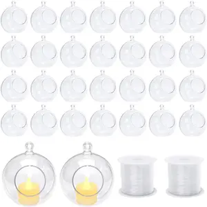 30 pcs hanging candle holder clear plastic terrarium globe hanging tea lights candle holder for plants wedding christmas party centerpiece decor 260 ft fishing line 354 inch