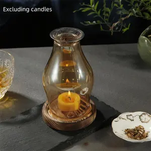 Glass Candle Heater, 1pc Wooden Base Candle Heater, Candle Warmer Rack, Home Decor for Yoga, Spa, Meditation Aromatherapy Essential Oil Diffuser