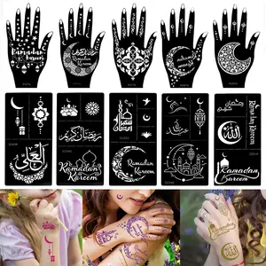 10 Sheets Henna Tattoo Stencil Kit Ramadan Tattoo Templates Eid Temporary Tattoos Stickers Reusable Set for Body Art Paint