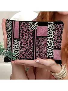 1pc Leopard & Zebra Print Patchwork Makeup Bag - / Beauty Organizer with Machine-Washable Design, Travel Toiletry Case & Nail Artist Holder, Perfect Gift for Manicurists & Birthday Presents