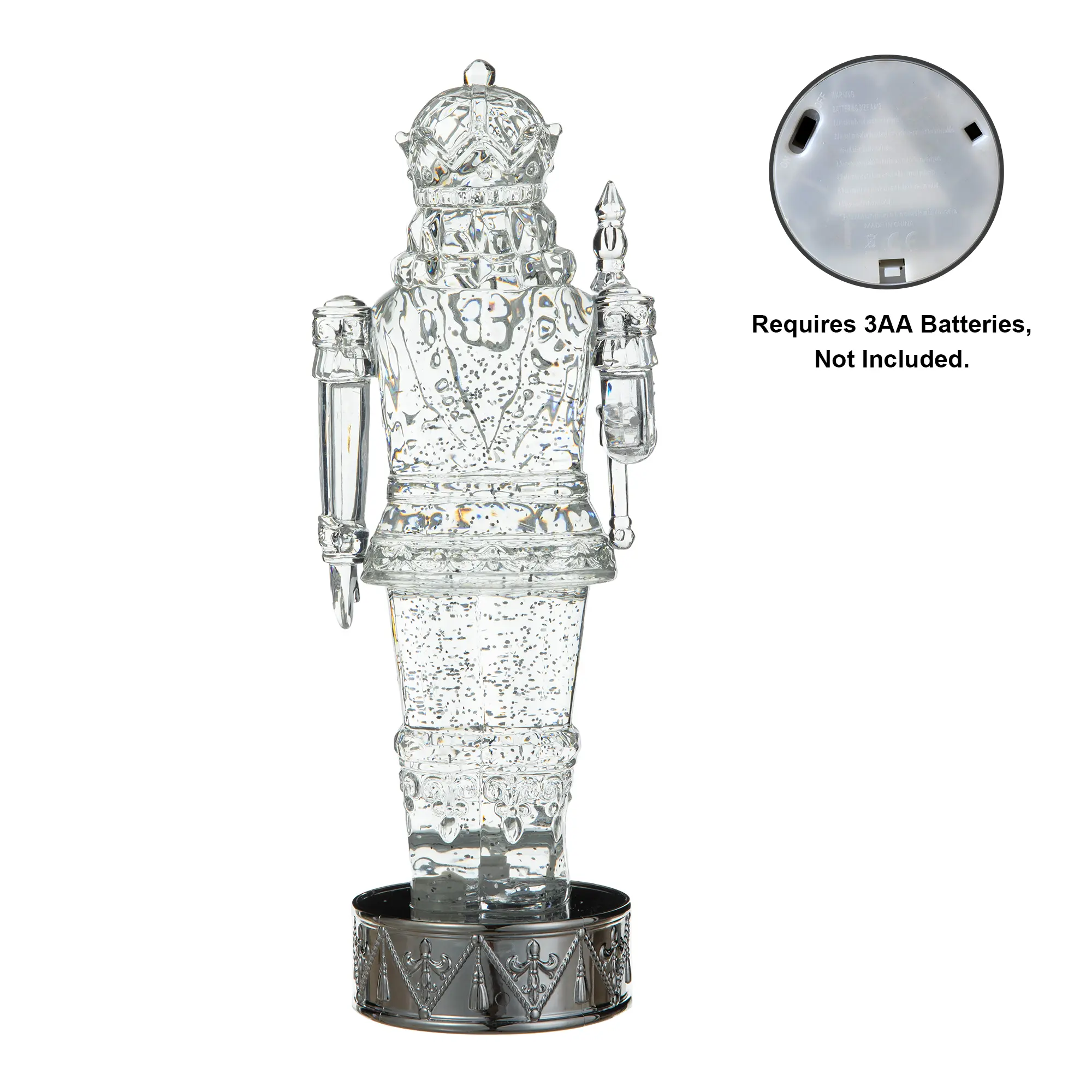 【Christmas in July】 Glitzhome 12.5"H Lighted Acrylic Crystal Nutcracker Figurine Waterglobe，w/Timer