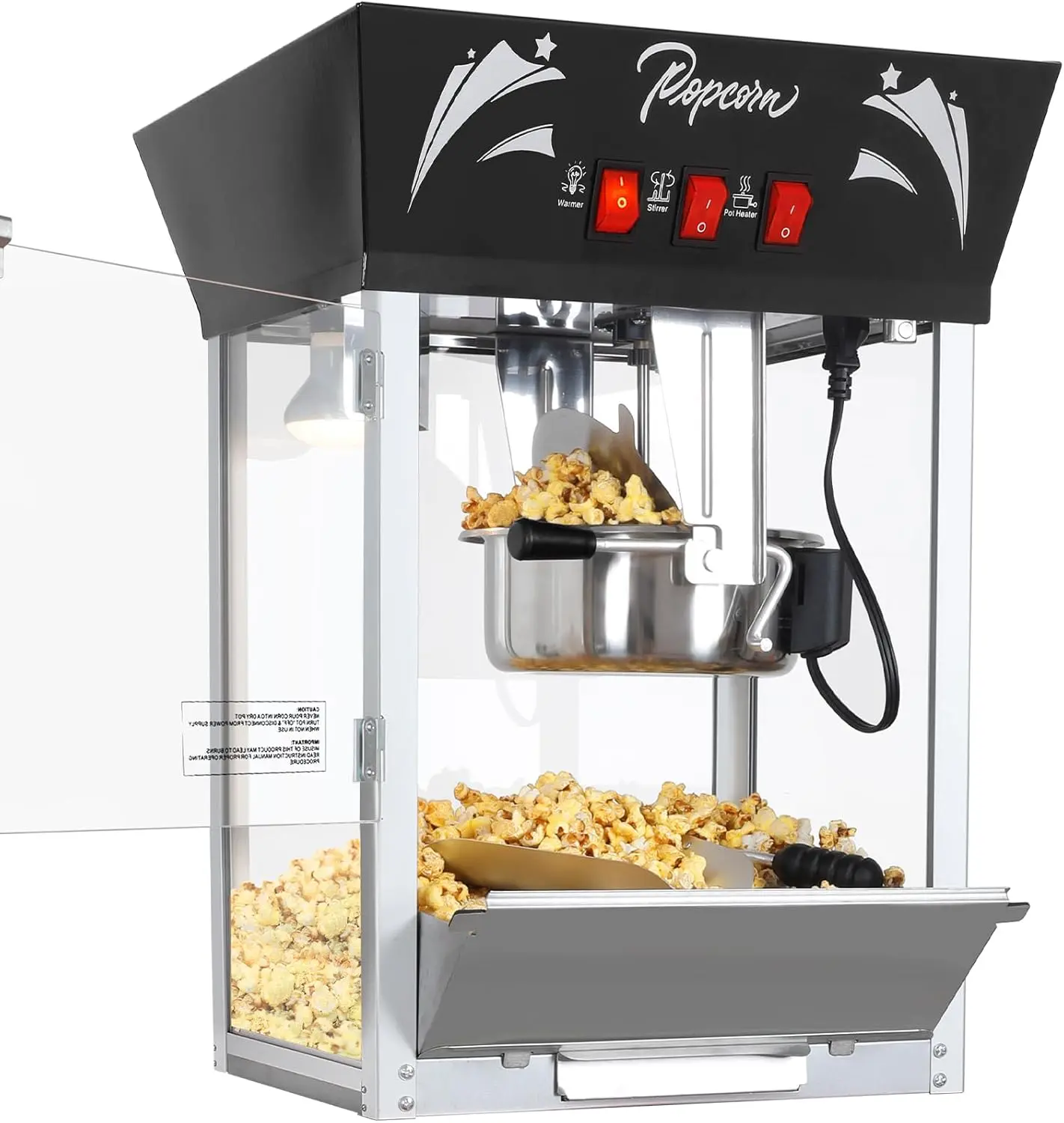 Popcorn Maker Machine,12 Ounce Kettle Stainless Steel Commercial Popcorn Machine with Tempered Glass,Warming Deck, 900W Countertop Popcorn Popper for Parties (Black, 12 Ounce)
