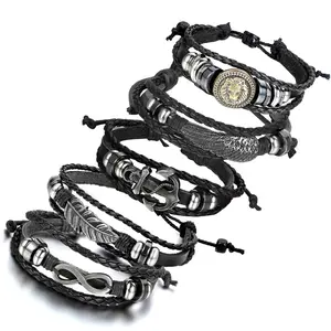 OIDEA Lion Head Tribal Leather Rope Bracelet for Men Women, Adjustable Punk Boho Wristband with Alloy Lion Charm, Unisex Style