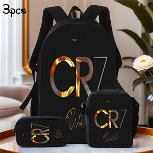 3-piece Set CR7 Football Backpack Set Casual School Bag with Lunch Bag and Pencil Case