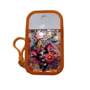Animal Print Hand Sanitizer Holder with Keychain - Orange Frame & Floral Design - Portable Sanitizer Case
