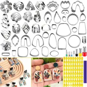 Polymer Clay Cutters for Earring Making 76pcs Clay Tools Set 67 Shapes Stainless Steel Clay Cutters with 8 Circle Shape Cutters 1 Letter Stamp