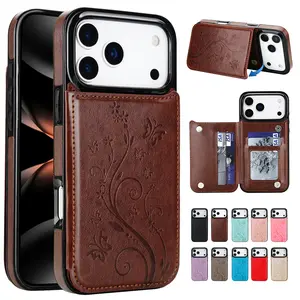 Case For iPhone 17 16 15 14 13 12 11 Pro Max Case Wallet with Card Holder, Embossed Butterfly Premium PU Leather Double Magnetic Buttons Flip Shockproof Protective Case Cover