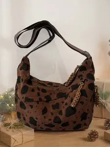 Women's Casual Fashion Corduroy Shoulder/chest Bag, Cow Print Trendy Practical Design, Perfect Daily Use Choice