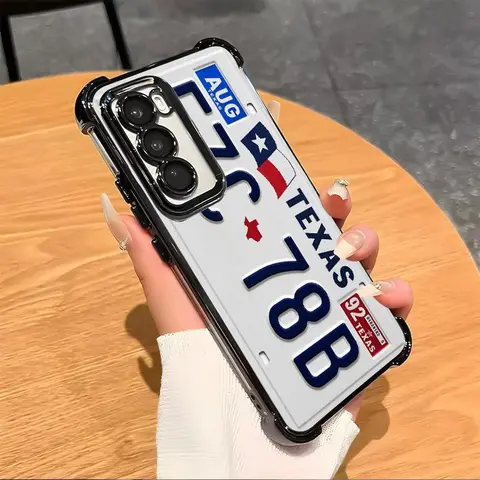 Retro Vintage License Plate TPU Cellphone Cover - Electroplating Luxury Transparent Protector, 4-Corner Anti-Drop Shockproof Mobile Phone Accessory for Samsung Galaxy S22,S23,S23 Ultra Plus,S23FE,S24,S24FE,S25,S25FE,S26