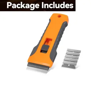 Retractable Stain Cleaning Scraper, 5 Spare Glass Blades, Multi-Function Remover for Glue Paint Stickers Labels, Window Glass Cleaning Tool