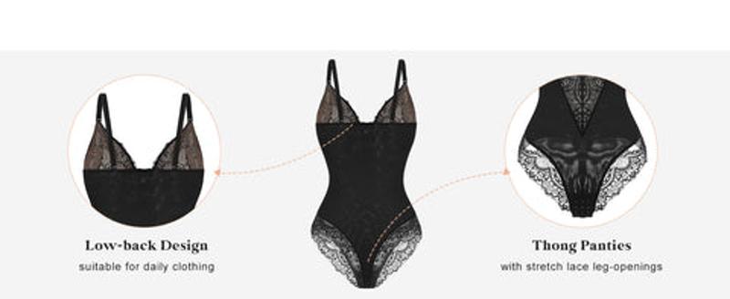 Popilush The Shapewear Bodysuit Deep-V Neck Lace Bodysuits Basic Womenswear Tops Or Leather Skirts Underwear Sleeveless