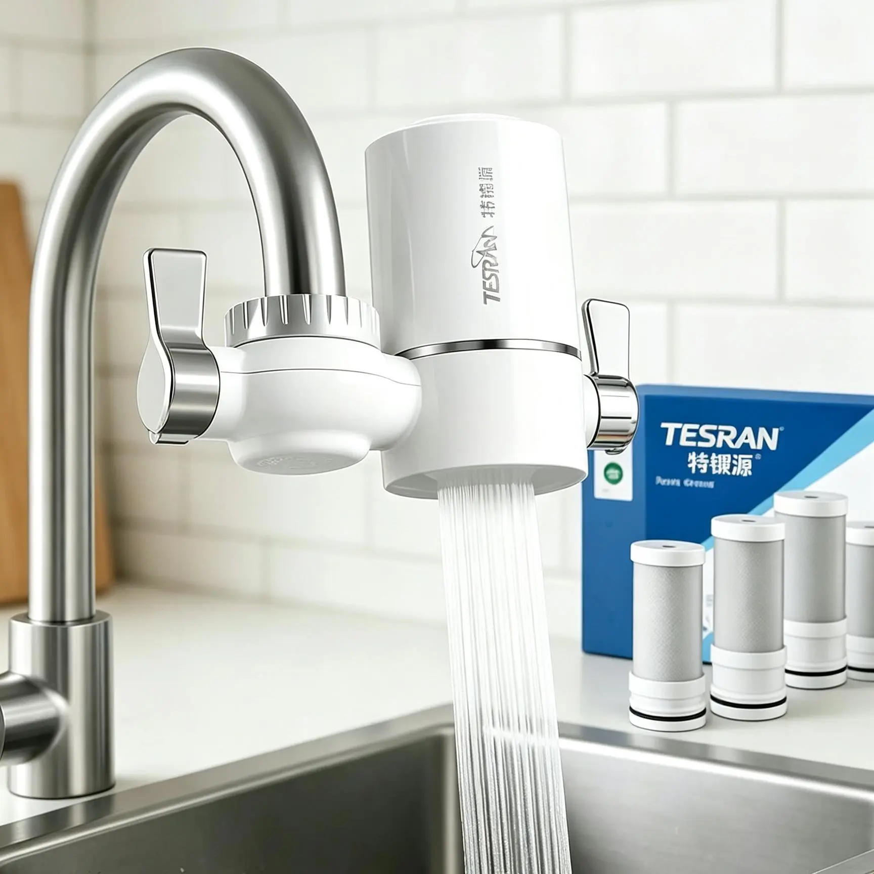 Faucet Mount Water Filter for Sink, NSF Certified - 500-Gal Rapid Flow System for Tap Water, Reduces Chlorine & Bad Taste with 1 Replacement Filter