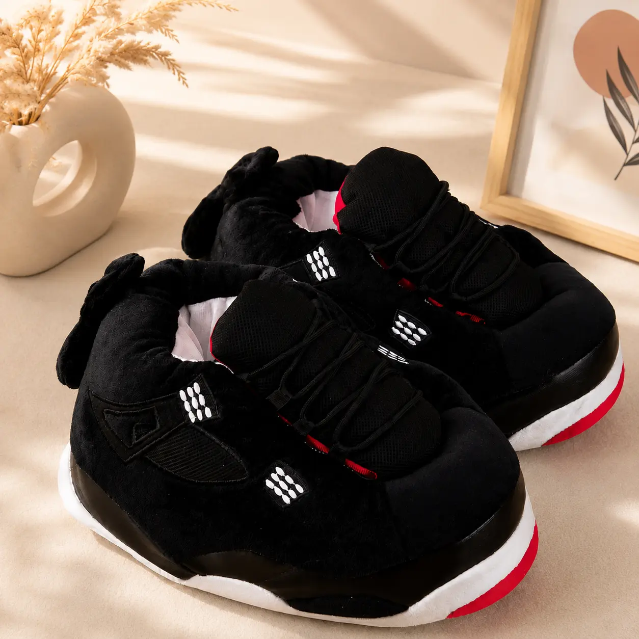 Sneaker Slippers for Men, Round Toe Mid-Calf Ultra Soft Plush, Trending Indoor Use Winter Cozy Basketball-Inspired House Shoes