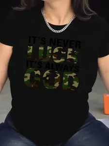 Women's Camouflage Print Round Neck Short Sleeve T-Shirt - Sporty Casual Style, Simple and Athletic, 95% Polyester 5% Spandex 180g, Printed Design, Spring and Summer, Comfortable and Breathable, Fashionable and Versatile,  Expression