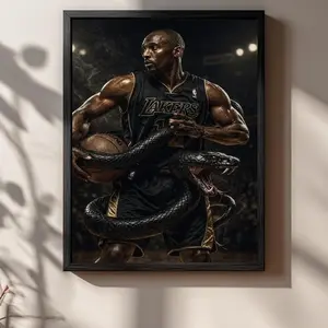 kb Bryant Black Mamba Canvas Art, Dark Luxury Basketball Wall Decor Poster