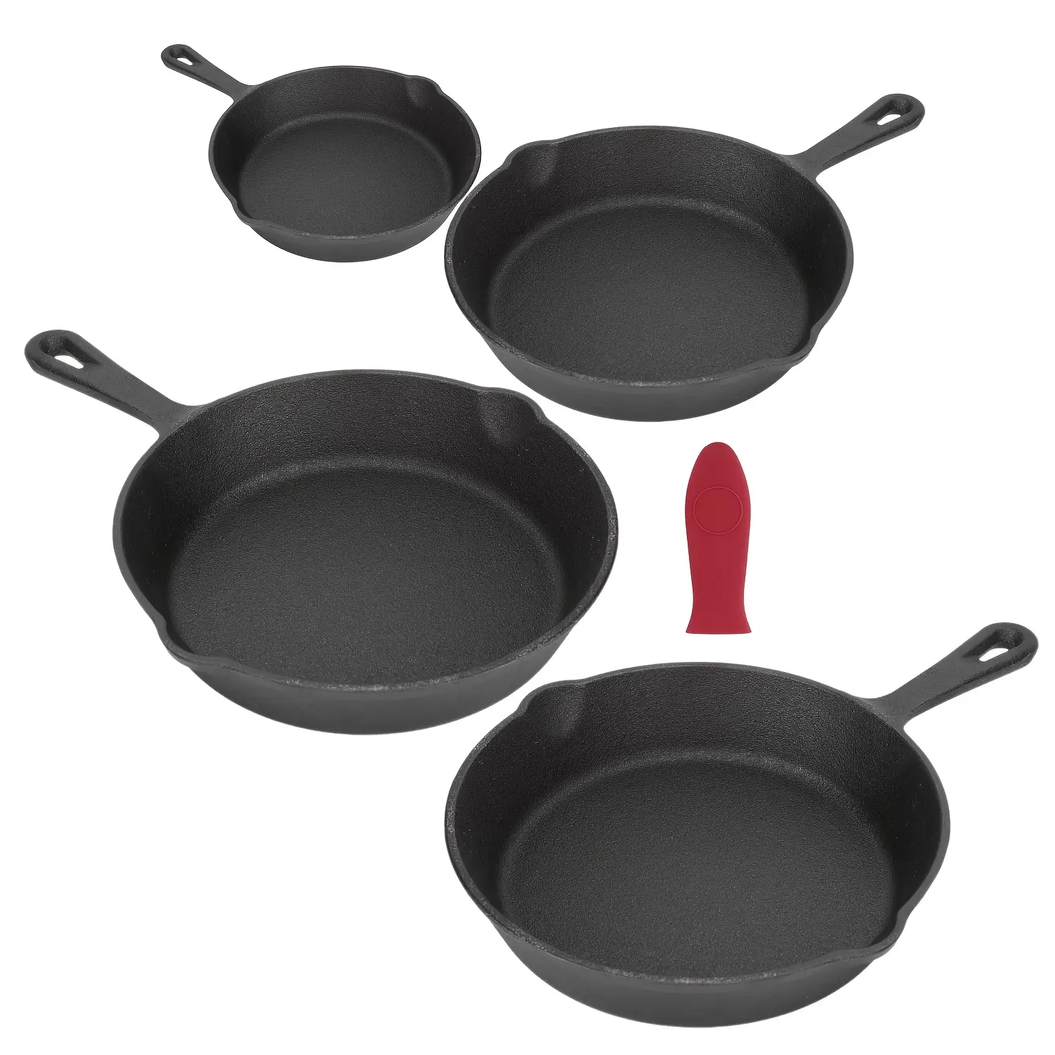 4 Pack Cast Iron Skillet with Cool Handle Holder, Non Stick Frying Pan Kitchen & Camping Essentials, Heavy-Duty Multi Cookware Set Compatible with Stove, Oven, Grill & All Outdoor Cooking