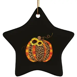 Halloween Pumpkin Ceramic Ornament, Halloween Decoration - Circle, Star, Heart and Oval Shapes