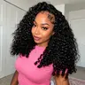 Yilike 200 Density Burmese Curly Half Wig Human Hair Wear Go Glueless Wigs Human Hair Curly 3 In 1 Half Wigs for Women No Glue No Sew Natural Color & Beginner Friendly Easy Install Drawstring Seamless Flip Headband Wig Beginner Friendly