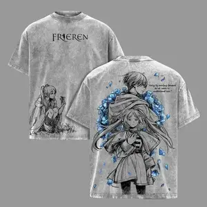 Frieren x Himmel Tee Washed - Frieren Beyond Journey's End Vintage Washed Heavy Cotton Oversized Anime Manga T-Shirt & Hoodie Double Printed Retro Unisex Streetwear Graphic Top Love After the Journey Fantasy Edition Anime Core Streetwear Clothes Menswear