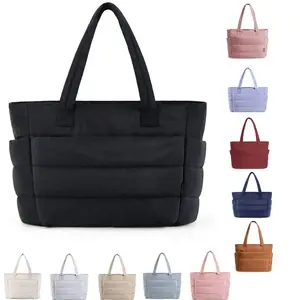 Puffy Bubble Tote Bag 3 Sizes for Women Quilted Laptop Shoulder Handbag, Lightweight Work Tote with Multiple Compartments for Travel & Work Organize Zipper Closure Durable Tote bag