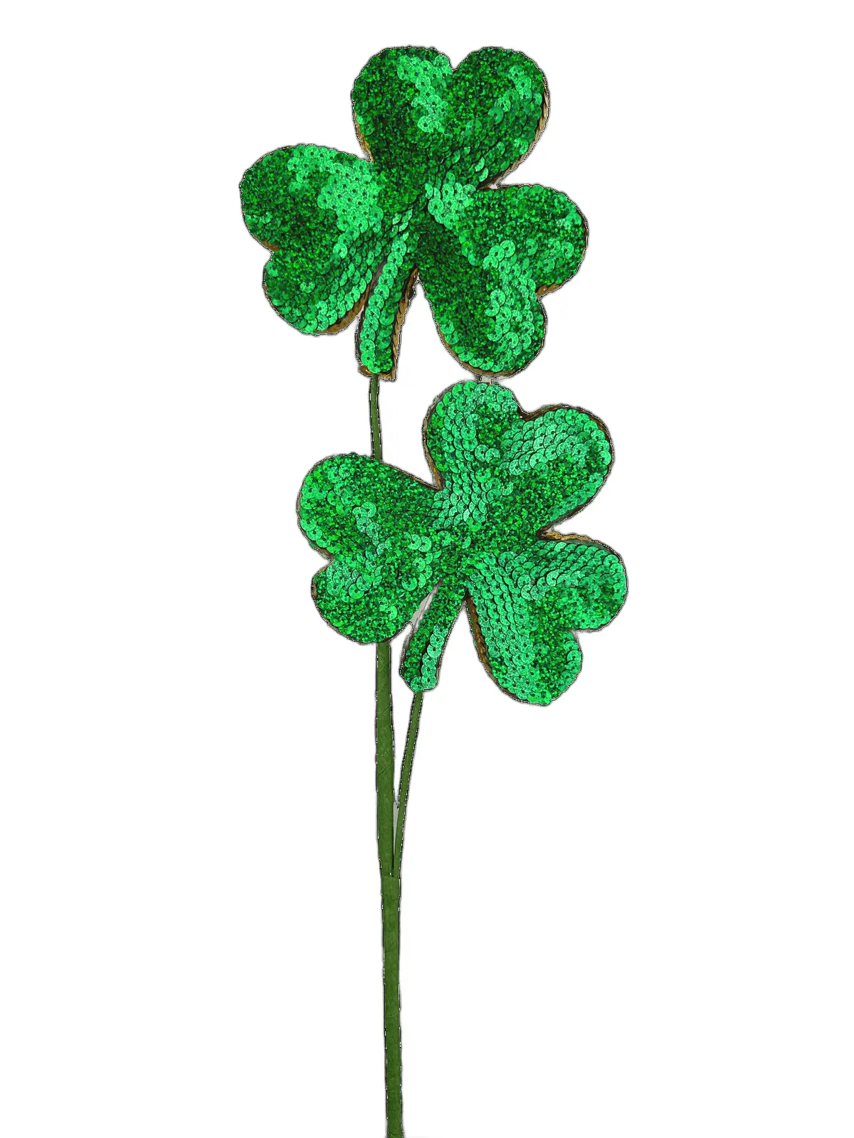 Green & Gold Sequin Shamrock Spray x2 H26 | St. Patrick’s Day Decorative Shamrock Spray