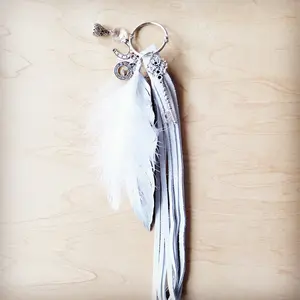 Wedding Boho Western Leather Boot Bling Charm Feather & Key