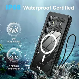 AuraGadget IP68 Waterproof MagSafe Smartphone Case for Samsung Galaxy S25 Ultra (Teal) - 12FT Underwater, Military Shockproof, Built-In Screen & Lens Protector, Full Body Coverage, Fingerprint-Accessible, Easy-Install Handheld Cellphone Wireless Accessory