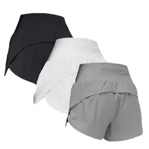 3pc Women's High-Waisted  Athletic Shorts with Pockets,  Mid-Elastic Fabric with Back pocket design for Gym, Running, Yoga - Spring/Summer/Fall Workout Gear, Workout Shorts