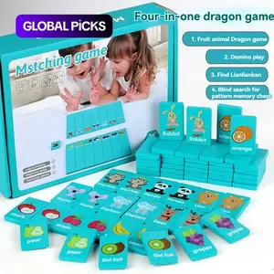 Wooden 4-in-1 Dominoes Game, Fruit & Animal Pattern Memory Matching Game, Interactive Game for Parents & Kids, Family Fun Game #GLOBAL PICKS