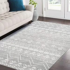 【GARVEE】9x12 Boho Farmhouse Area Rug - Washable, Stain-Resistant, Non-Slip Indoor Carpet for Living Room, Bedroom, Nursery, Playroom & Dining Room, Grey