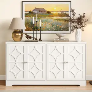 RoyalCraft L Sideboard Buffet with 4 Doors, Mid-Century Sideboard Cabinet with Adjustable Shelves, Accent Cabinet for Entryway, Living Room, Dining Room