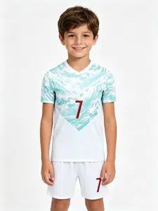 Sports Set, Breathable Football Jersey, Casual Loose-Fit, All-Over Print, Short Sleeve & Shorts, Gift for Kids
